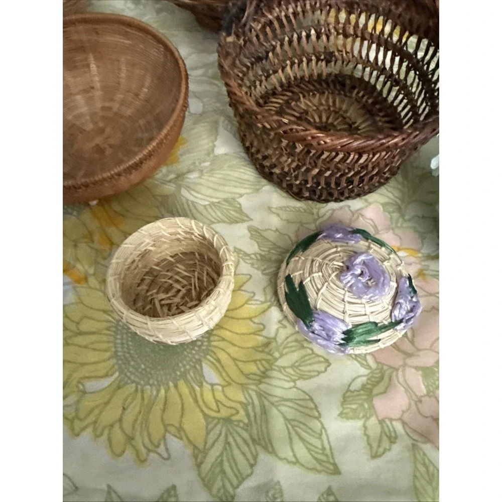 Assortment Of Small Wicker Baskets & Mini Flower Arrangements
